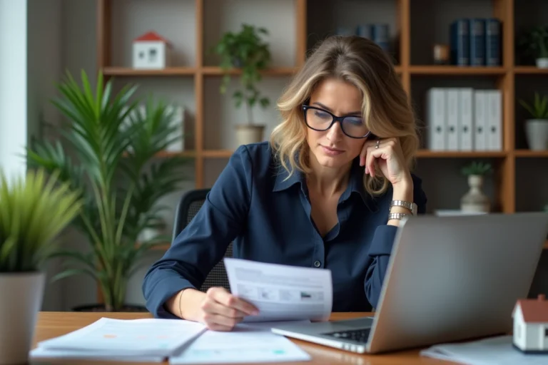 Femme professionnelle examinant des documents immobiliers