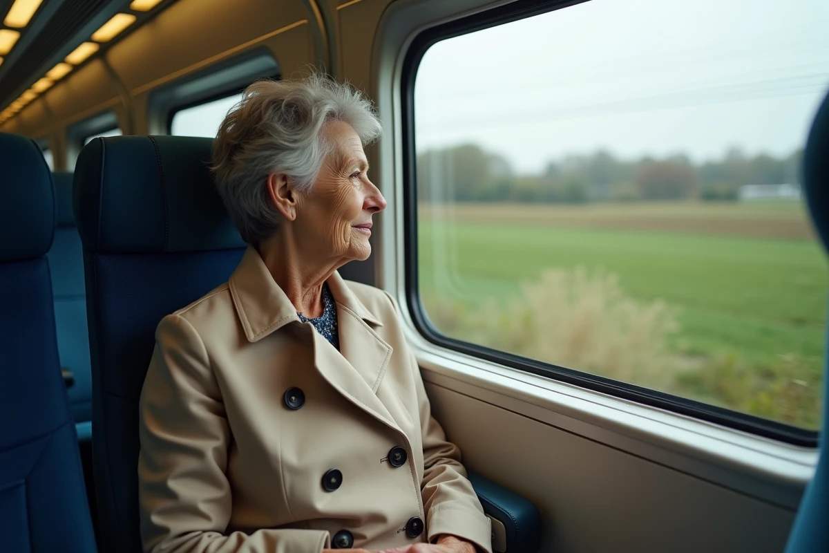Femme française âgée dans un wagon TGV en voyage