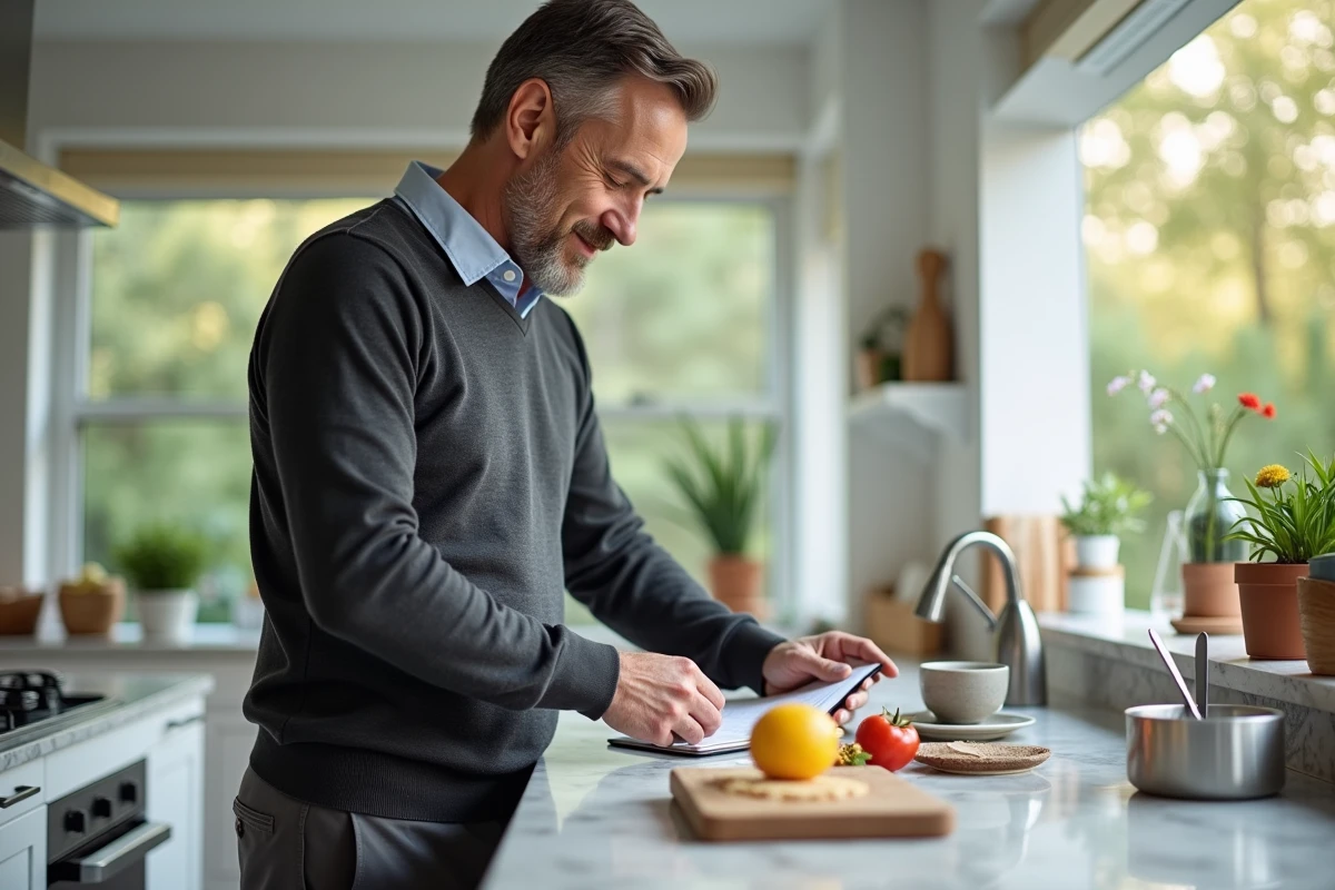 Homme préparant un petit déjeuner dans la cuisine