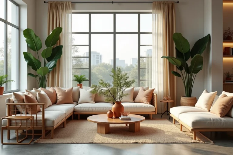 Vue d'ensemble d'un salon moderne et tendance illustrant les grandes inspirations déco intérieur de l'année